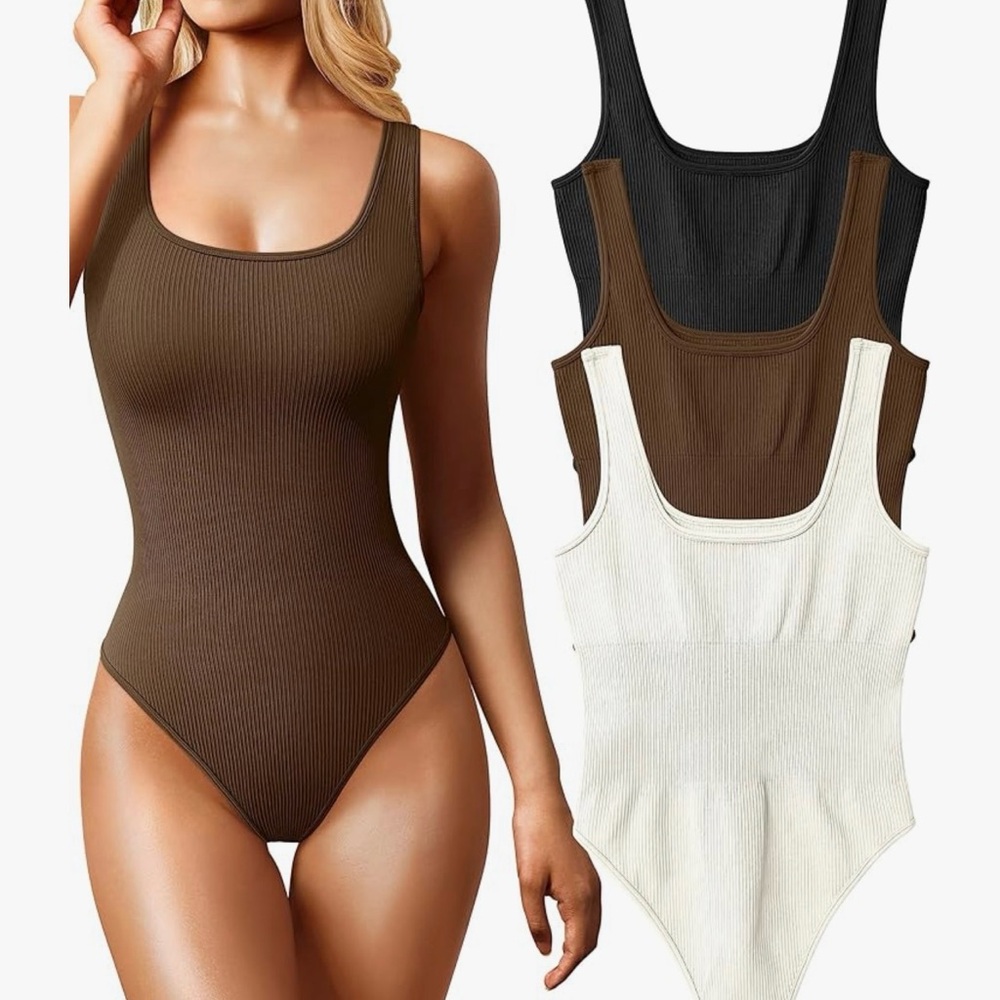 Stylish Women's Ribbed Bodysuits - Black, Brown, and Cream